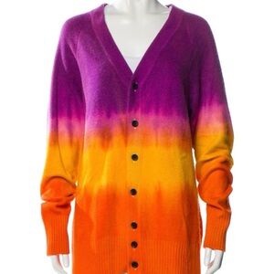 The Elder Statesman Purple Yellow Orange Ombre Button Cardigan